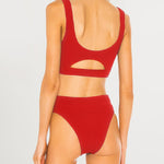 Two Piece Swimsuits High Waisted Hollow Out Criss Cross Back Self Tie Bikini Sets