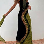 Summer Adventures Tie-dye Print Back Lace-up Stretch Maxi Dress