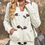 Nadorine Women's Casual Loose Fitting Fluffy Button Down Knitwear Coatigan Chunky Cable Hooded Cardigan
