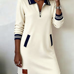 Dorellia | Casual Long Sleeve Dress with Zip Closure, White