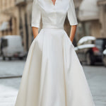 Timeless Ivory Satin Shirt Dress With Front Buttons