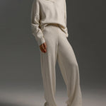 Nadorine Casual Two-Pieces Outfits Lapel V Neck Sweater and Trousers Sets