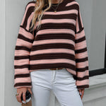 Striped Sweater Women Knitted Crew Neck Pullover Sweater