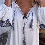 V-neck Bell Sleeve Embroidered Dress