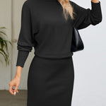 Turtleneck Knit Dress Long Sleeve Elegant Ribbed Jumper Bodycon Dress