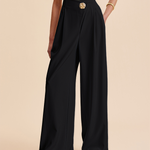 High Waisted Loose Buttoned Pleated Solid Color Pants Trousers