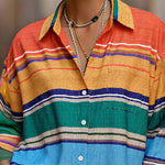 Long Sleeves Loose Buttoned Contrast Color Lapel Blouses&Shirts Tops