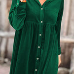 Long Sleeve Ruffle Velvet Button Up Shirt Dress