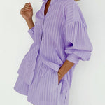 Long Sleeve Striped Shirt Shorts Two Piece Set Shirts Mini Shorts Suit