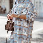 Nadorine Button Down Oversized Flannel Plaid Print Shirt Jacket