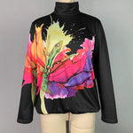 Long Sleeves Loose Flower Print Split-Joint High Neck Sweatshirt Tops