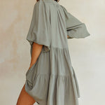 Nadorine Women's Casual Boho V Neck Short Sleeve Tie Waist A Line Flowy Dresses