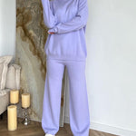 Women's Two Piece Sets Casual Loose Tracksuit Knitted Streetwear  Turtleneck Long Sleeve Top Wide Leg Pants