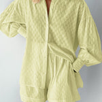 Two-piece Suit Puff Sleeve Long Sleeve Top and Shorts Casual Set