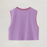 Retro Floral Embroidered Gillet Ethnic Weatern Vest Jacket Sleeveless Cardigan Crop Top