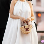 A-Line Loose Pleated Pockets Solid Color Halter-Neck Midi Dresses