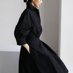 Long Sleeves Loose Buttoned Solid Color Lapel Midi Dresses