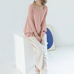 Vintage Loose Round-Neck Batwing Sleeves Shirts