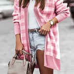 Open Front Oversized Plaid Cardigan Sweater