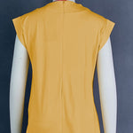 Loose Sleeveless Asymmetric Pleated Solid Color Split-Joint Mock Neck T-Shirts Tops