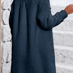 Blue Contrast Flap Pocket Single Breasted Teddy Coat