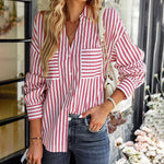 Nadorine Roll Up Sleeve Button Down Lapel Blouse with Pocket Comfy Casual Loose Fit Shirt