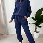 Women's Contrast Side Stripe Two Piece Sweatsuit Half Zip Sweatshirt and High Waisted Joggers Set Casual Tracksuit