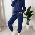 Women's Contrast Side Stripe Two Piece Sweatsuit Half Zip Sweatshirt and High Waisted Joggers Set Casual Tracksuit