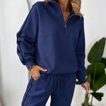Women's Contrast Side Stripe Two Piece Sweatsuit Half Zip Sweatshirt and High Waisted Joggers Set Casual Tracksuit