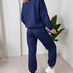 Women's Contrast Side Stripe Two Piece Sweatsuit Half Zip Sweatshirt and High Waisted Joggers Set Casual Tracksuit