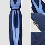 Colorblock Sleeveless Criss Cross Plunge V Neck Jumpsuit Casual Waist Tied Detail Pleated Romper