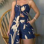 Women's 2 Piece Tropical Floral Vacation Set Sweetheart Neck Slit Cami Top and Shorts Set Casual Beach Outfits