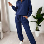 Women's Contrast Side Stripe Two Piece Sweatsuit Half Zip Sweatshirt and High Waisted Joggers Set Casual Tracksuit