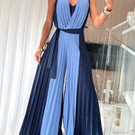 Colorblock Sleeveless Criss Cross Plunge V Neck Jumpsuit Casual Waist Tied Detail Pleated Romper