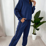 Women's Contrast Side Stripe Two Piece Sweatsuit Half Zip Sweatshirt and High Waisted Joggers Set Casual Tracksuit