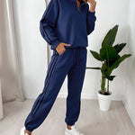 Women's Contrast Side Stripe Two Piece Sweatsuit Half Zip Sweatshirt and High Waisted Joggers Set Casual Tracksuit