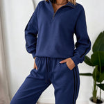 Women's Contrast Side Stripe Two Piece Sweatsuit Half Zip Sweatshirt and High Waisted Joggers Set Casual Tracksuit