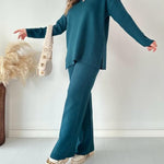 Women's Two Piece Sets Casual Loose Knitted Long Sleeve Sweater + Wide Leg Pants