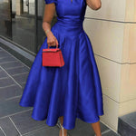 Short Sleeves Solid Color V-Neck Midi Dresses