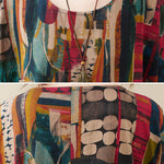 Vintage Loose Abstract Printed Pleated Round-Neck Half Sleeves Midi Dress