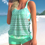 Hollow-out Two-piece Swimwear Plus Size Color Mesh Tankinis Swimsuit