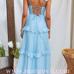 Backless Lace-up Ruffle Trim Sleeveless Maxi Dress