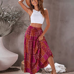 Tiered Paisley Print Long A-Line Skirt Boho Holiday Maxi Skirts