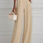 High Waisted Straight Leg Pleated Solid Color Split-Joint Pants Trousers