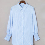 Nadorine Stripe Button-Down Long Sleeve Shirt Contrast Business Casual Top Loose Blouse