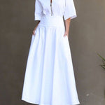 Half Sleeves Loose Solid Color Zipper Round-Neck Maxi Dresses