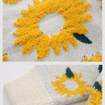 Sunflower Pattern Embroidery Knit Sweater Casual Loose Round Neck Unisex Sweater