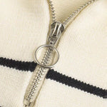 Mock Neck Zip-Up Striped Pullover Loose Sweater