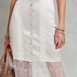Exquisite Sleeveless Lace-Trim Button Front Midi Dress