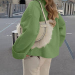Women's Round Neck Long Sleeve Oversized Plush Knitted Thick Warm Pullover Sweater Top